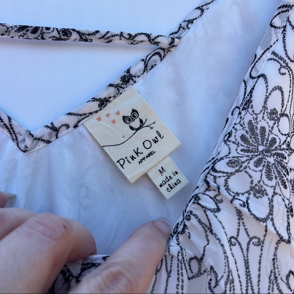 Pink Owl Dress M Black White Floral Scroll Print Sheer Overlay - Picture 2 of 6